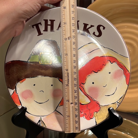 ❤️3/$25 8” Cute Boy & Girl Pilgrim Decorative Plate Thanksgiving Farmhouse Fall - Picture 5 of 7